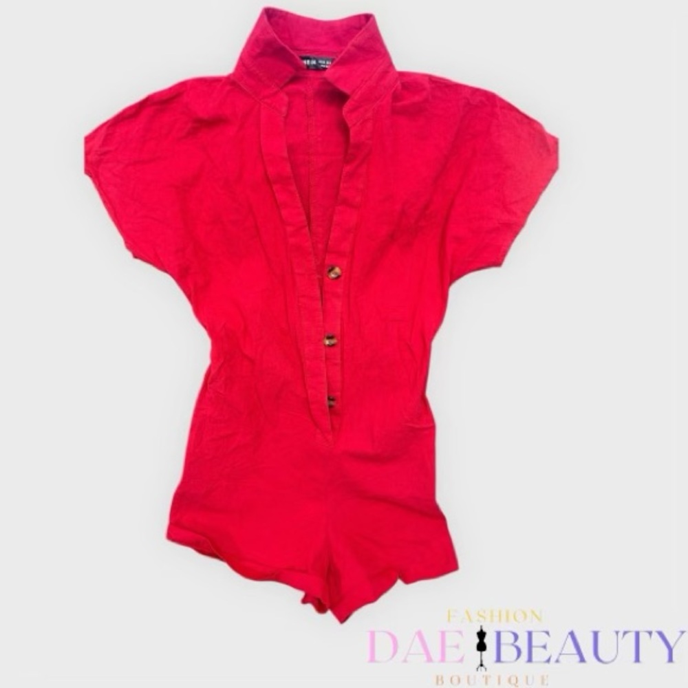 SHEIN Red Button-Up Romper